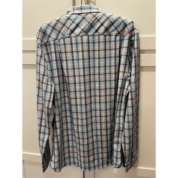 AVID Long Sleeve Button Up Shirt UV Protection Navy Coral Plaid NWT Men’s Sz M - Picture 2 of 7